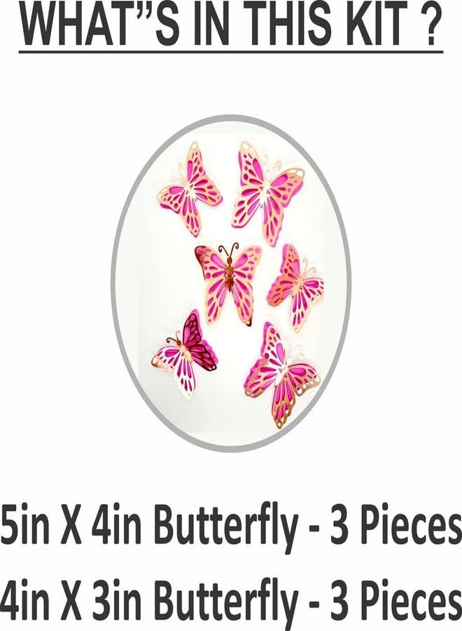 Untumble Butterfly Stickers for Balloon Decoration | Pink & Gold Butterfly 3D Stickers for Wall Decoration | Butterfly Decoration Items | Butterfly Stickers for Birthday Decoration | Pack of 6 - Image 2